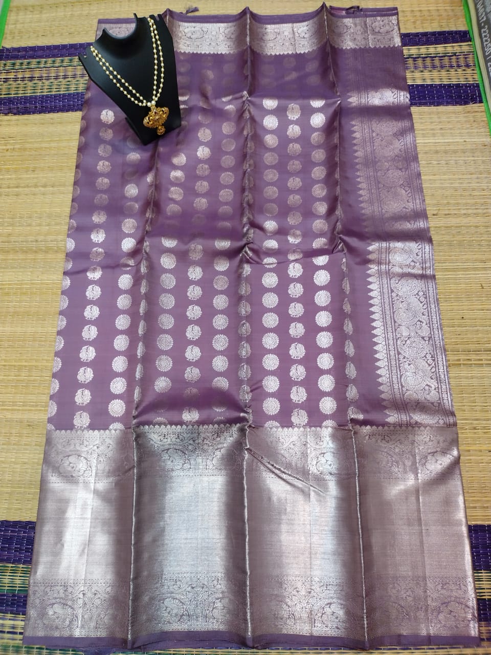 Handloom pure kanjivaram silk saree bridal silk gray with pure silver jari all over