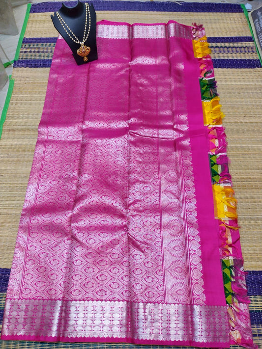 Handloom pure kanjivaram silk saree bridal silk multi colour pure silver jari all over