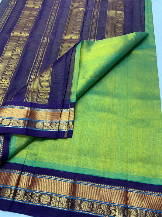 handloom korvai silk cotton Saree flushing green with blue saree vairaoosi