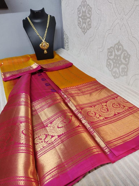 kanjivaram saree silk saree bridal silk peach orange