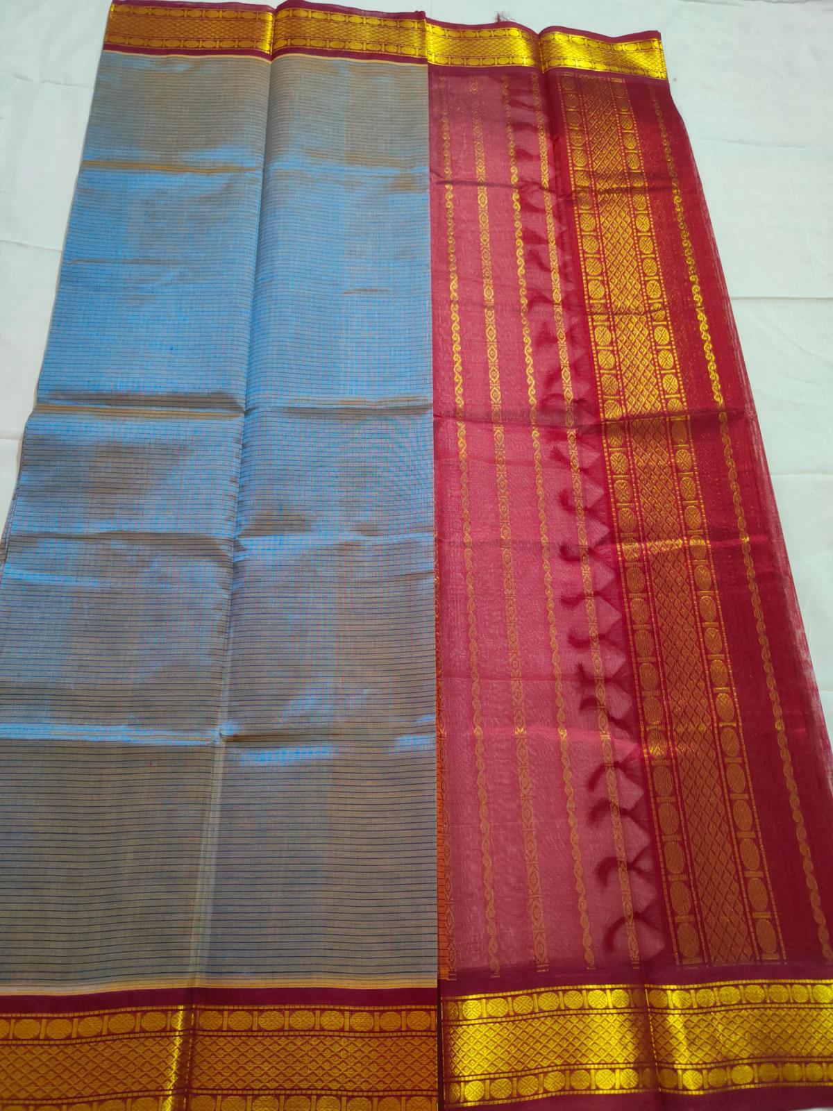 Handloom pure kanjivaram silk cotton saree bridal blue colour pure silver jari all over