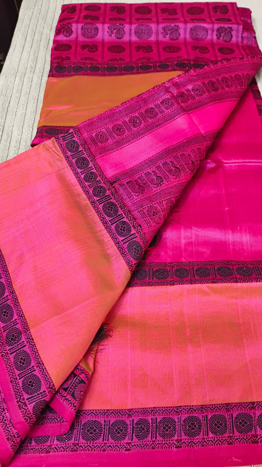 1000 butta silk cotton Saree in rani pink rettaipet border