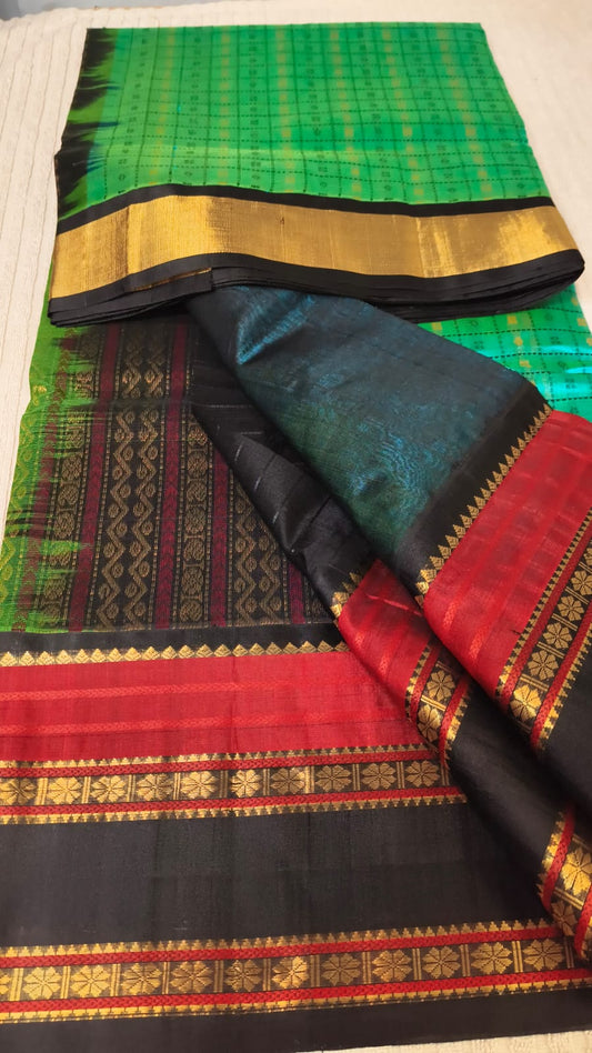 Lakshyadeepam silk cotton Saree in ramagreen with black border color in Kovai border