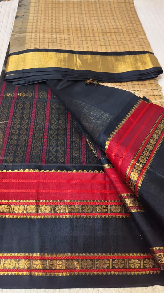 Lakshyadeepam silk cotton Saree in cream with black border color in Kovai border