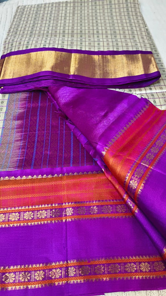 Lakshyadeepam silk cotton Saree in cream with purple color