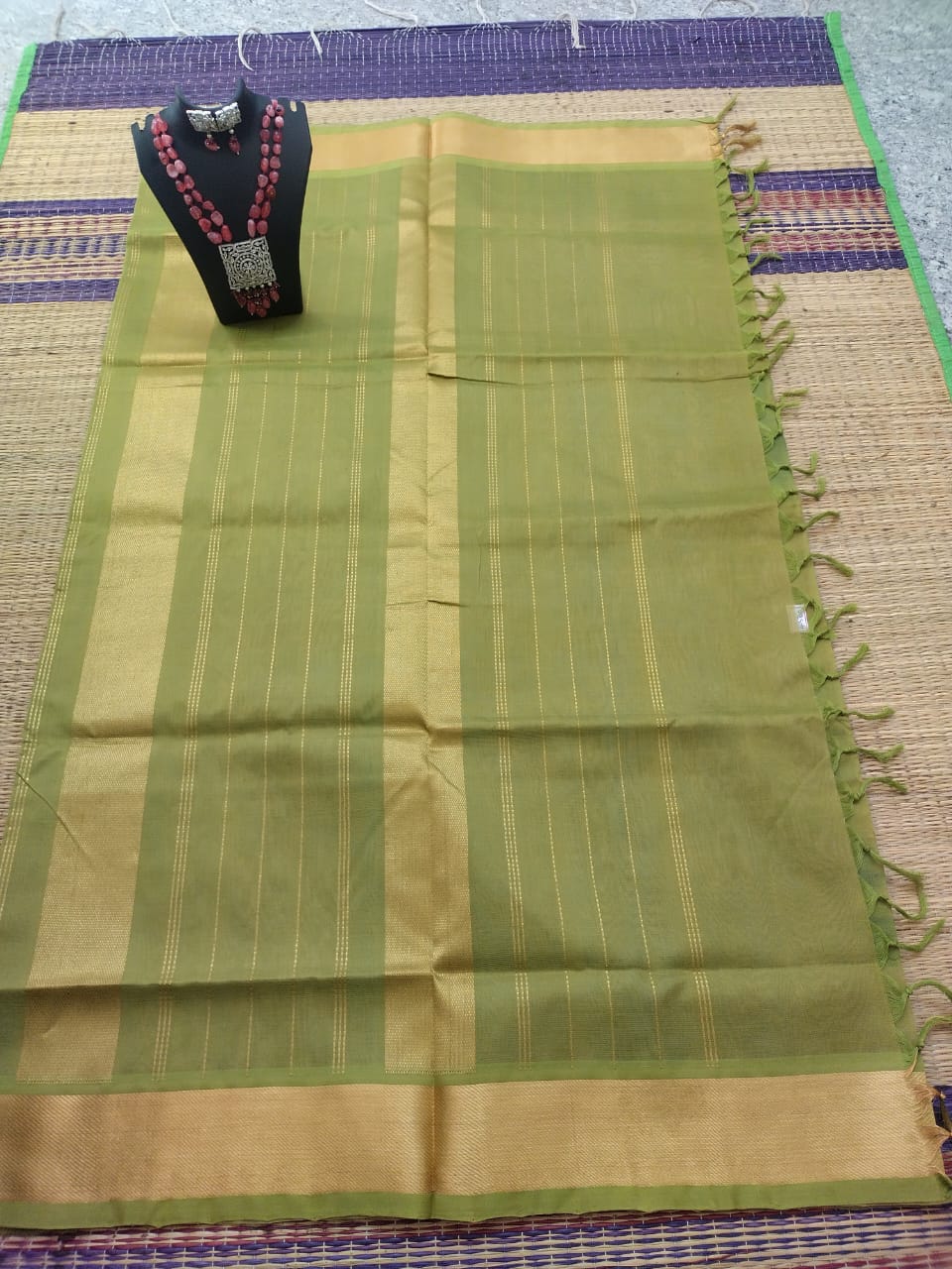 silk cotton pure cotton and silk mixed Saree gray with green