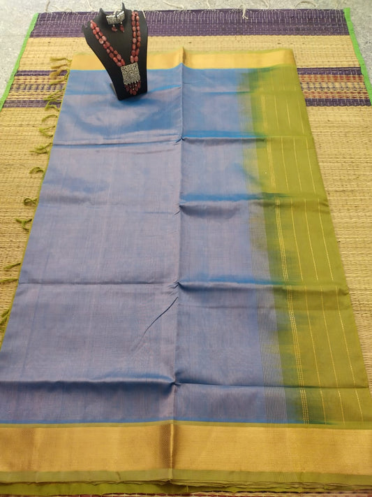 silk cotton pure cotton and silk mixed Saree gray with green