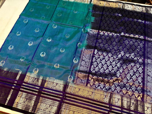 Mangalgiri silk Saree or Mangalagiri pure Pattu Saree blue with navy border