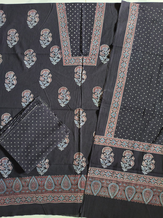 Ajrak suit two piece cotton material in cream and red and black combo 3 traditional block and authentic with taj cotton