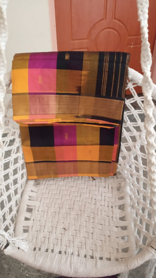 Pure silk cotton Saree with checked palum palamum pattern