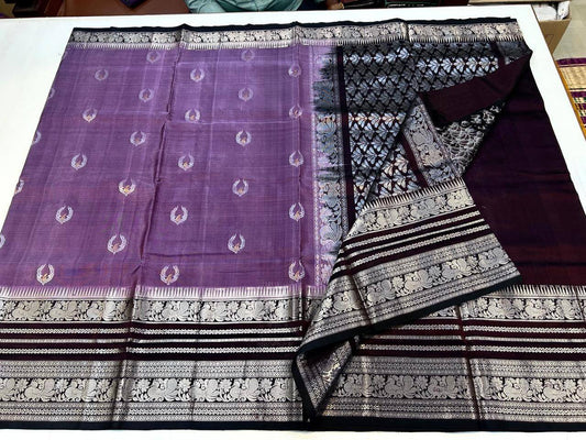 Mangalgiri silk Pattu Saree purple and maroon border 