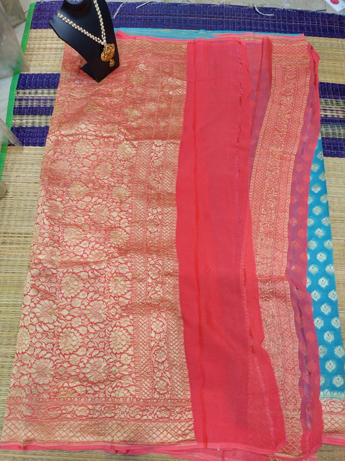 Handwoven khaddi Pure Banarasi Georget chiffon with all over butties and in pastel blue