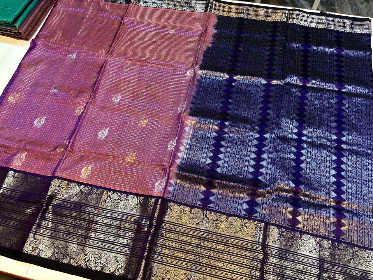 Mangalgiri silk Saree or Mangalagiri pure Pattu Saree blue with navy border