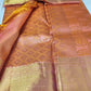 Handloom pure kanjivaram silk saree  bridal silk golden color with peach chakaram butte  pure golden jari all over jall