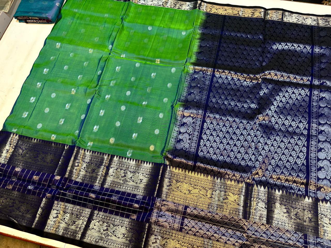 Mangalgiri silk Saree or Mangalagiri pure Pattu Saree blue with navy border