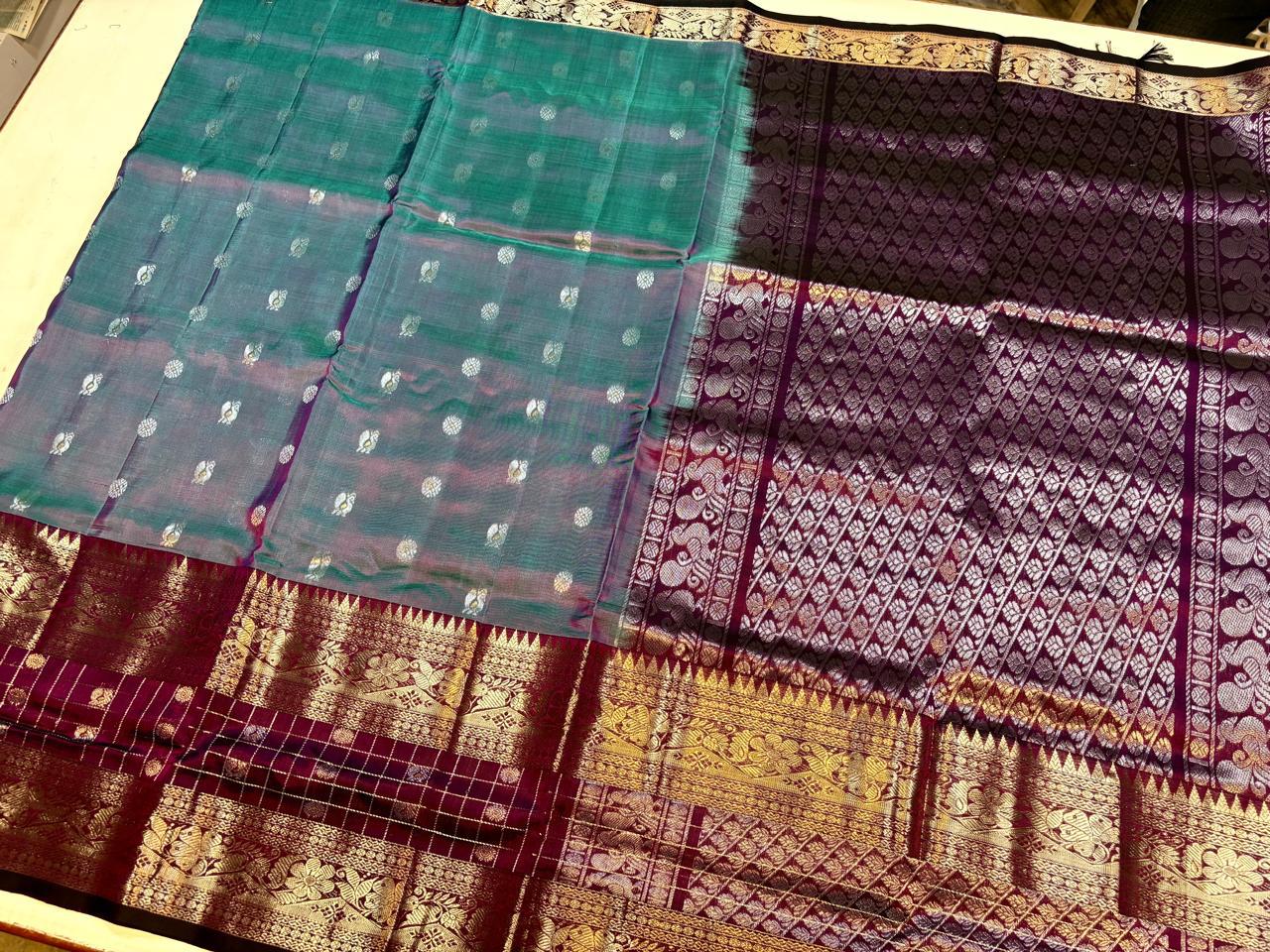 Mangalgiri silk Saree or Mangalagiri pure Pattu Saree blue with navy border