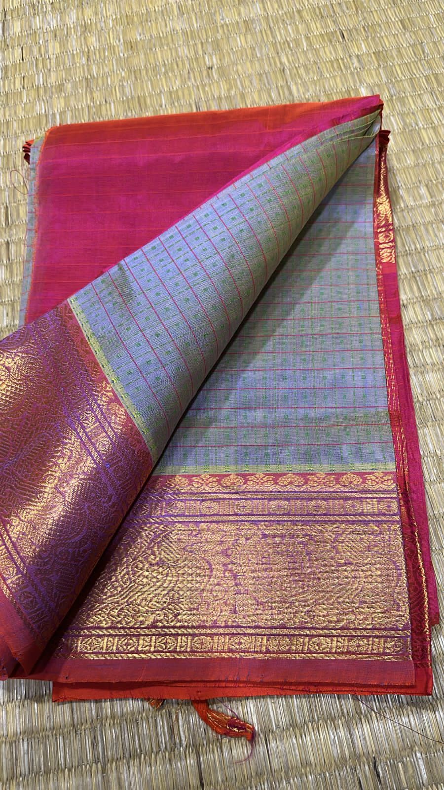 Lakshyadeepam silk cotton Saree in purple with red border color in Kovai border