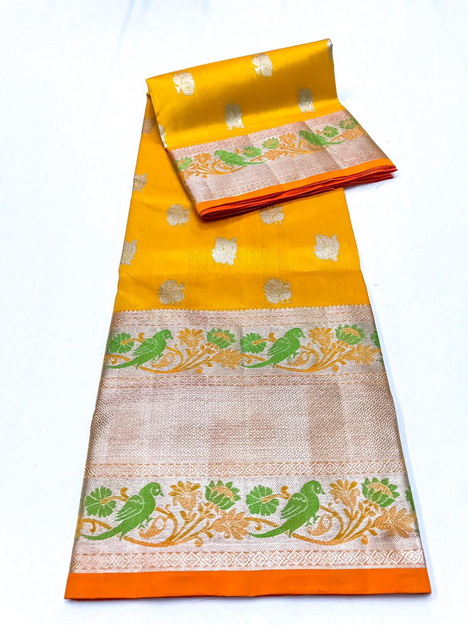 Venkatagiri handloom silk Saree in yellow color