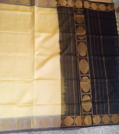 Silk cotton handloom Saree in black with cream