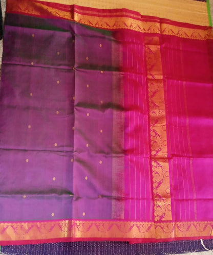Silk cotton handloom Saree in dual tone purple with pink