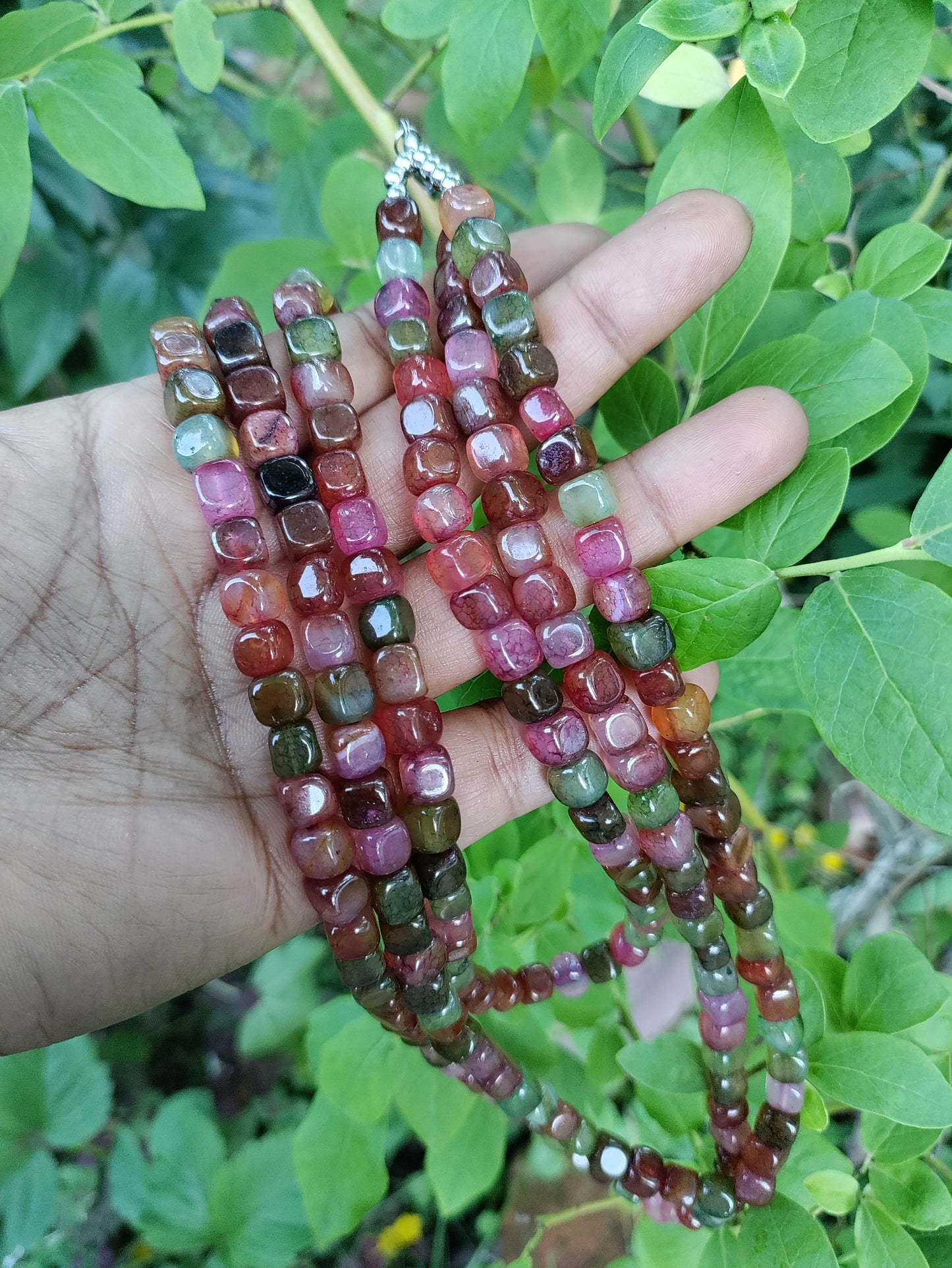 Jewellery Tourmaline Natural Stone Agates Beads Cube three layer necklace multiple colors